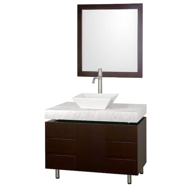 Wyndham Collection Malibu 36 in. Vanity in Espresso with Marble Vanity Top in Carrara White and Porcelain Sink
