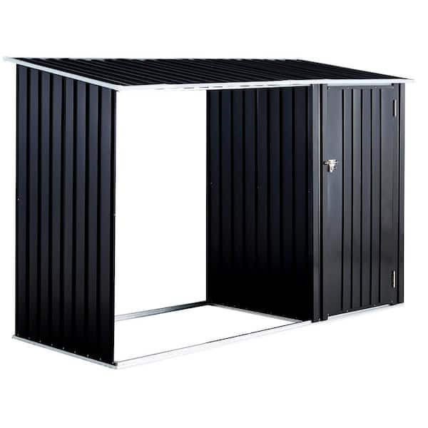 Unbranded 98 in. Outdoor Firewood Rack, Storage Shed with Log Holder, Firewood Shelter for Patio, Anthracite Galvanized Steel