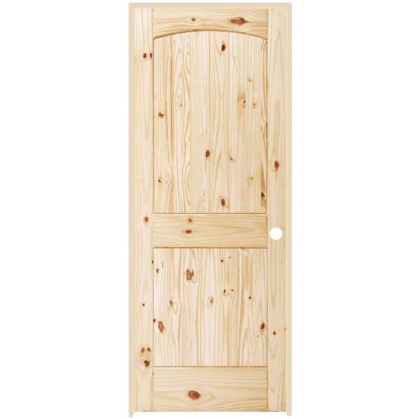 Steves & Sons 24 in. x 80 in. 2-Panel Round Top Plank Unfinished Knotty Pine Single Prehung Interior Door