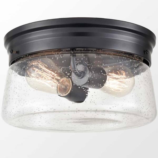 CLAXY 11 in. 2-Light Fixture Black Finish Modern Flush Mount with ...