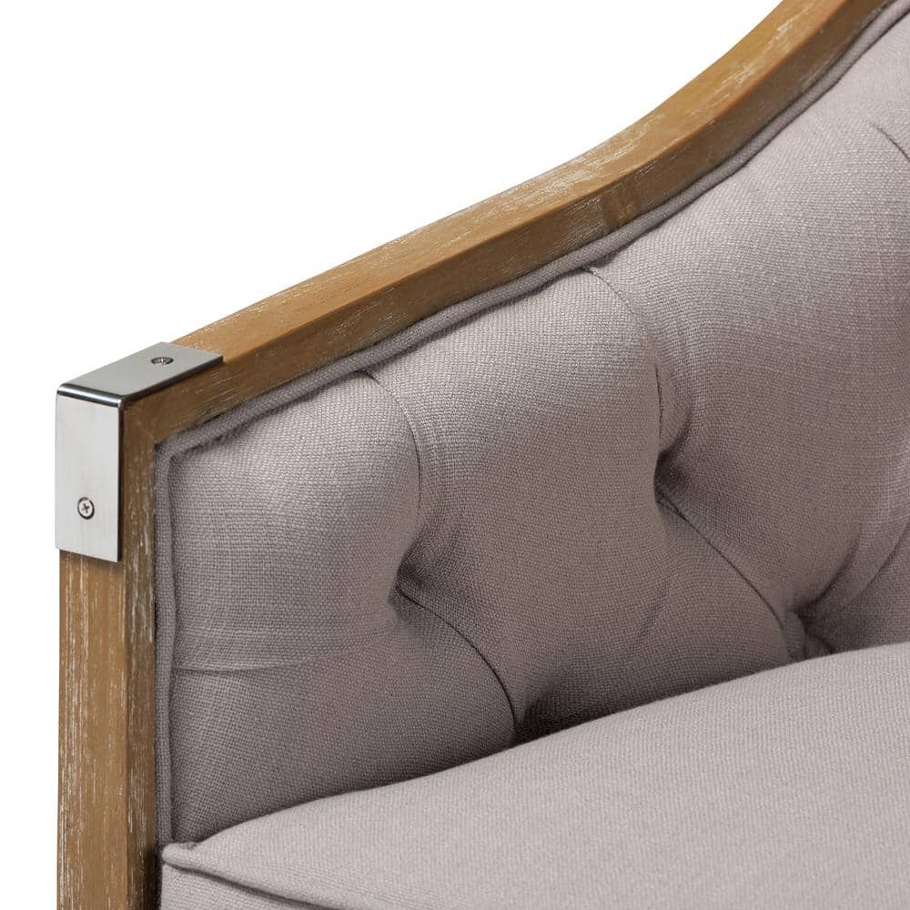 Beige Linen and Oak Barrel Accent Chair