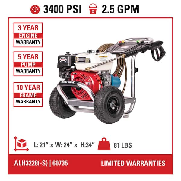 SIMPSON Aluminum 3400 PSI 2.5 GPM Gas 