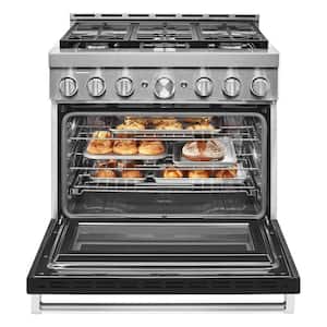36 in. 5.1 cu. ft. Smart Commercial-Style Gas Range with Self-Cleaning and True Convection in Imperial Black