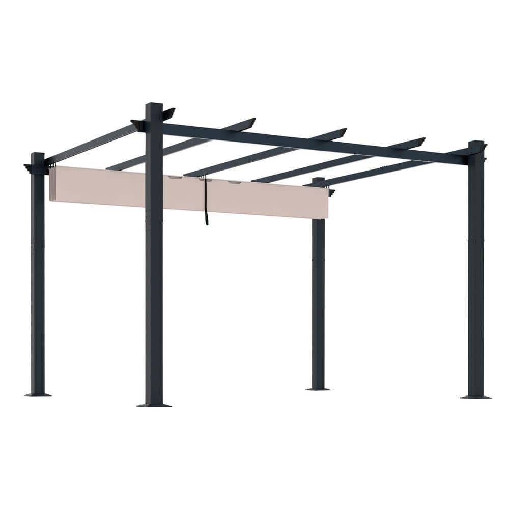 10x10 Beige Aluminum Patio Pergola with Retractable Canopy