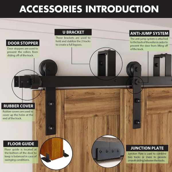 7.5 FT Sliding Barn Door Hardware Kit - Includes Handle, Pull, Hook & Guide