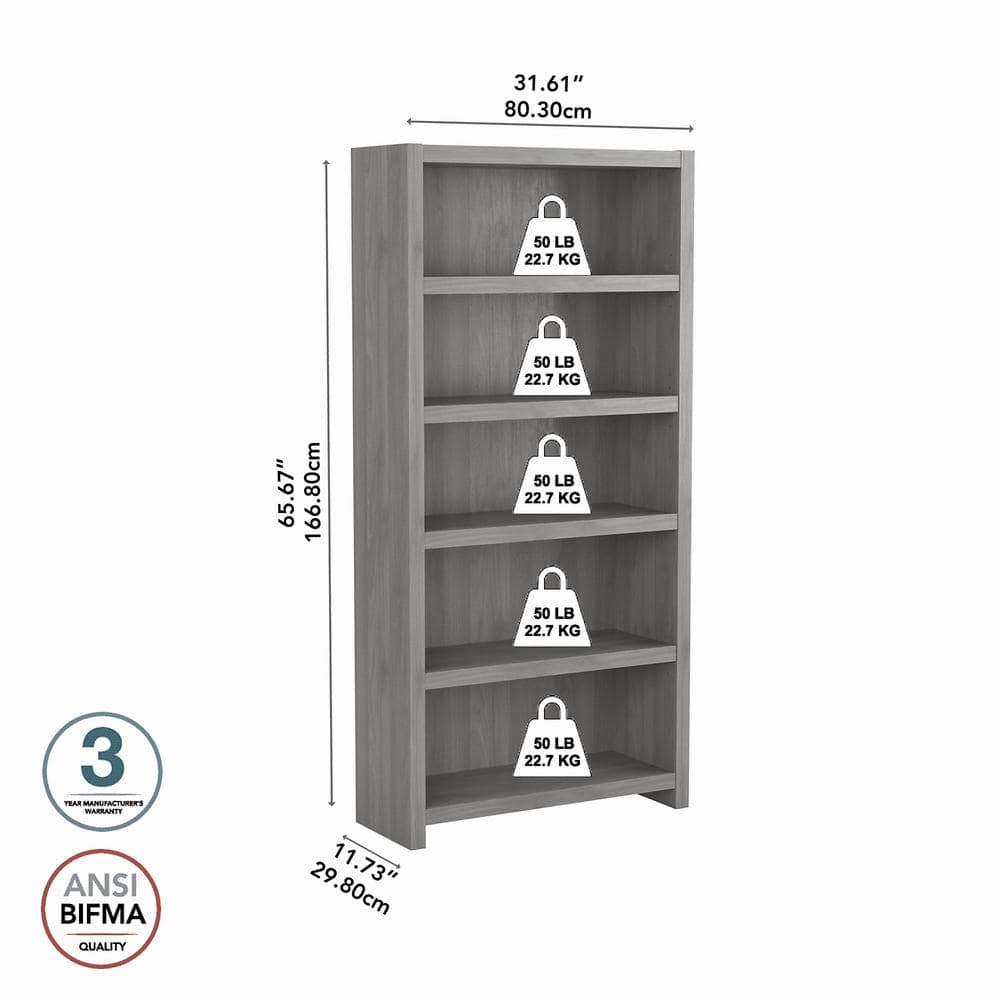 Modern Gray Adjustable 5-Shelf Wooden Bookcase