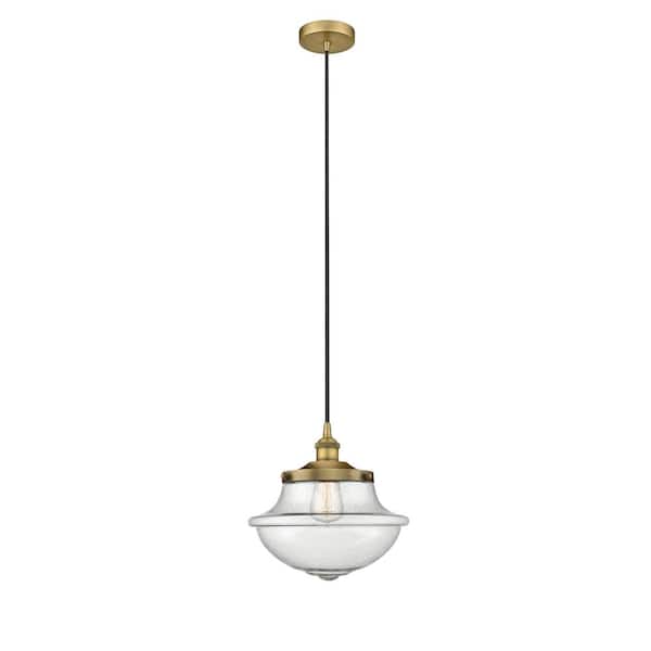 Innovations Oxford 100-Watt 1-Light Brushed Brass Shaded Mini Pendant Light with Seeded Glass Seeded Glass Shade