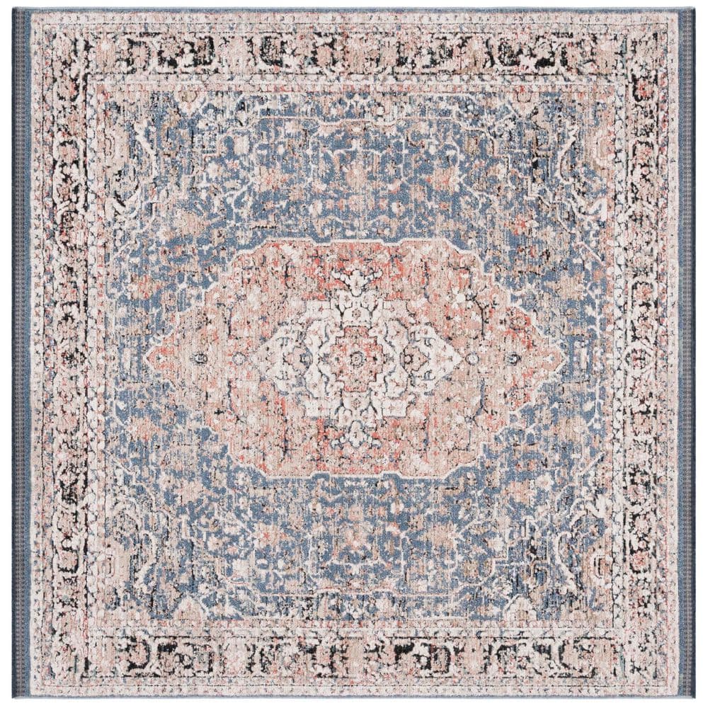 Blue Rectangular Rug With Rust Edge SAFAVIEH Vivaldi 7 ft. x 7 ft. Blue/Rust Distressed Border Square Area ...