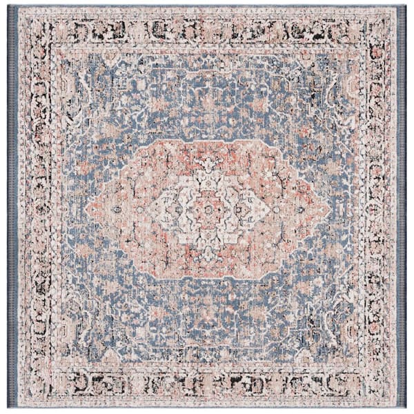 Vivaldi 7 ft. x 7 ft. Blue/Rust Distressed Border Square Area Rug