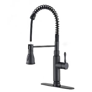 Contemporary Single Handle Touch Pull Down Sprayer Kitchen Faucet with Deck Plate in Matte Black