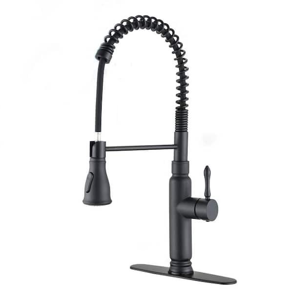 Satico Contemporary Single Handle Touch Pull Down Sprayer Kitchen Faucet with Deck Plate in Matte Black
