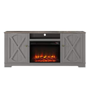 70 in. Farmhouse Wooden TV Stand with Electric Fireplace in Gray for TVs up to 70 in.
