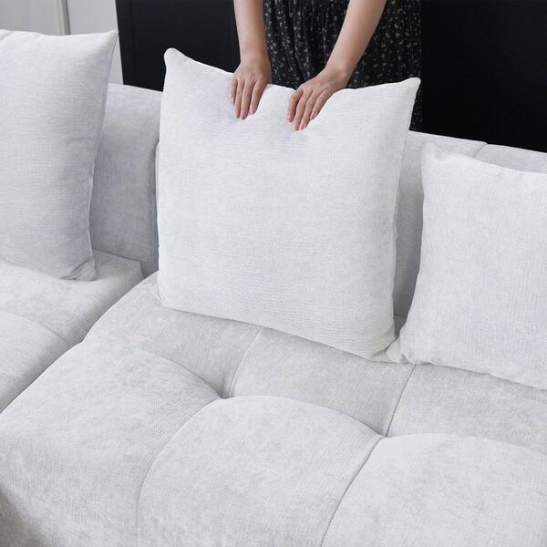 J&E Home 6-Piece White Linen 183.5 in. W Sectional Sofa Oversized
