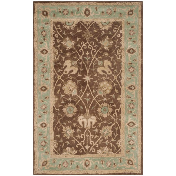 SAFAVIEH Antiquity Brown/Green 6 ft. x 9 ft. Border Speckled Area Rug