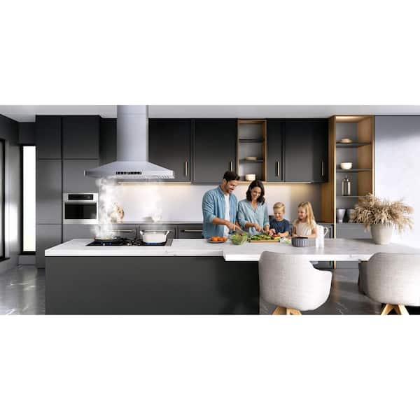VIKIO PRO 36 in. 400 CFM Convertible Ductless Island Range Hood in
