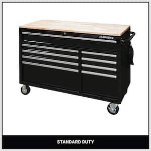 52 in. W x 25 in. D Standard Duty 9-Drawer Mobile Workbench Tool Chest with Solid Wood Top in Gloss Black