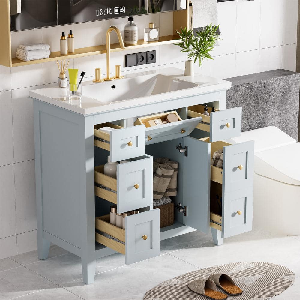 Tenleaf 36 in. W Single Sink Bath Vanity in Light Blue with White 