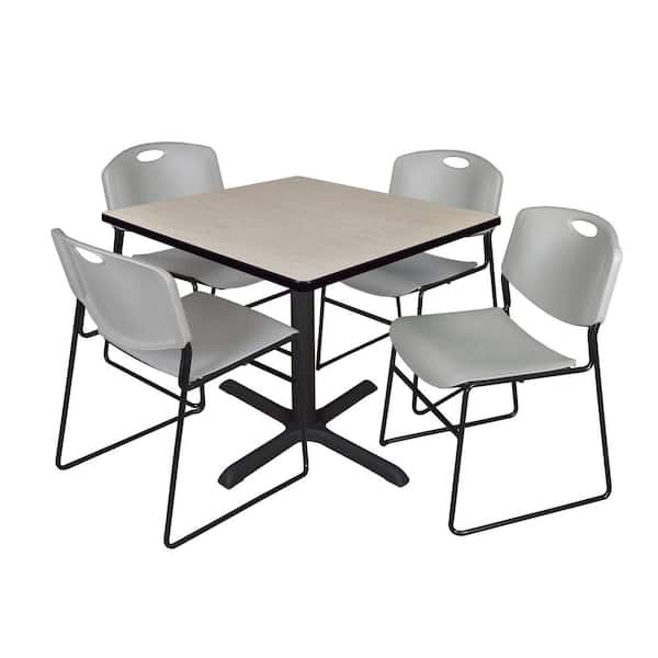 Cain 42 in. Maple Square X-Base Breakroom Table Desk and 4 Zeng Stack Chairs-Grey
