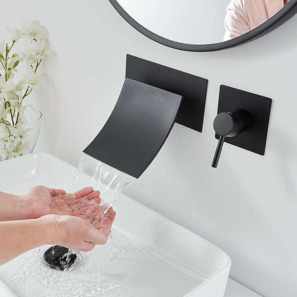 Matte Black Wall-Mount Single Handle Waterfall Bathroom Faucet