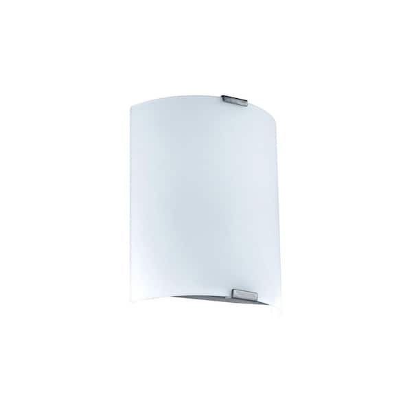 Eglo Grafik 11 in. W x 11.42 in. H 1-Light Silver Integrated LED Wall Sconce with Polished Glass Shade
