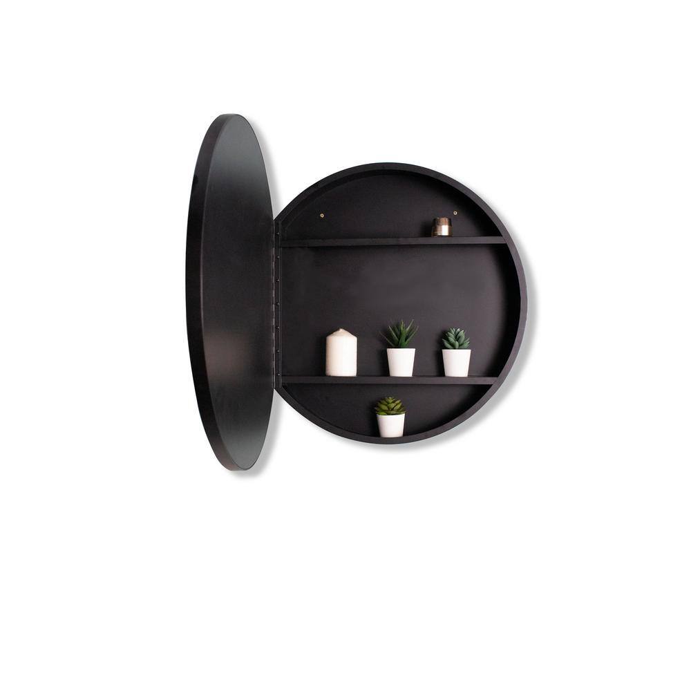 HBEZON 24 in. W x 24 in. H Medium Round Black Metal Wall Surface Mount
