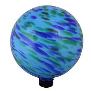 10 in. Blue and Green Swirled Glass Outdoor Patio Garden Gazing Ball