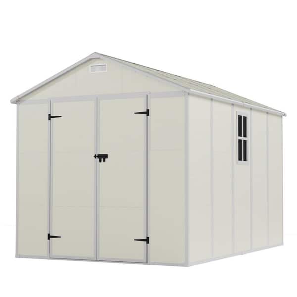 ELPOSUN 8 ft. W x 10 ft. D Beige Durable Outdoor Resin Plastic Storage Shed with Sloping Roof, Double Lockable Door (80 sq. ft.)