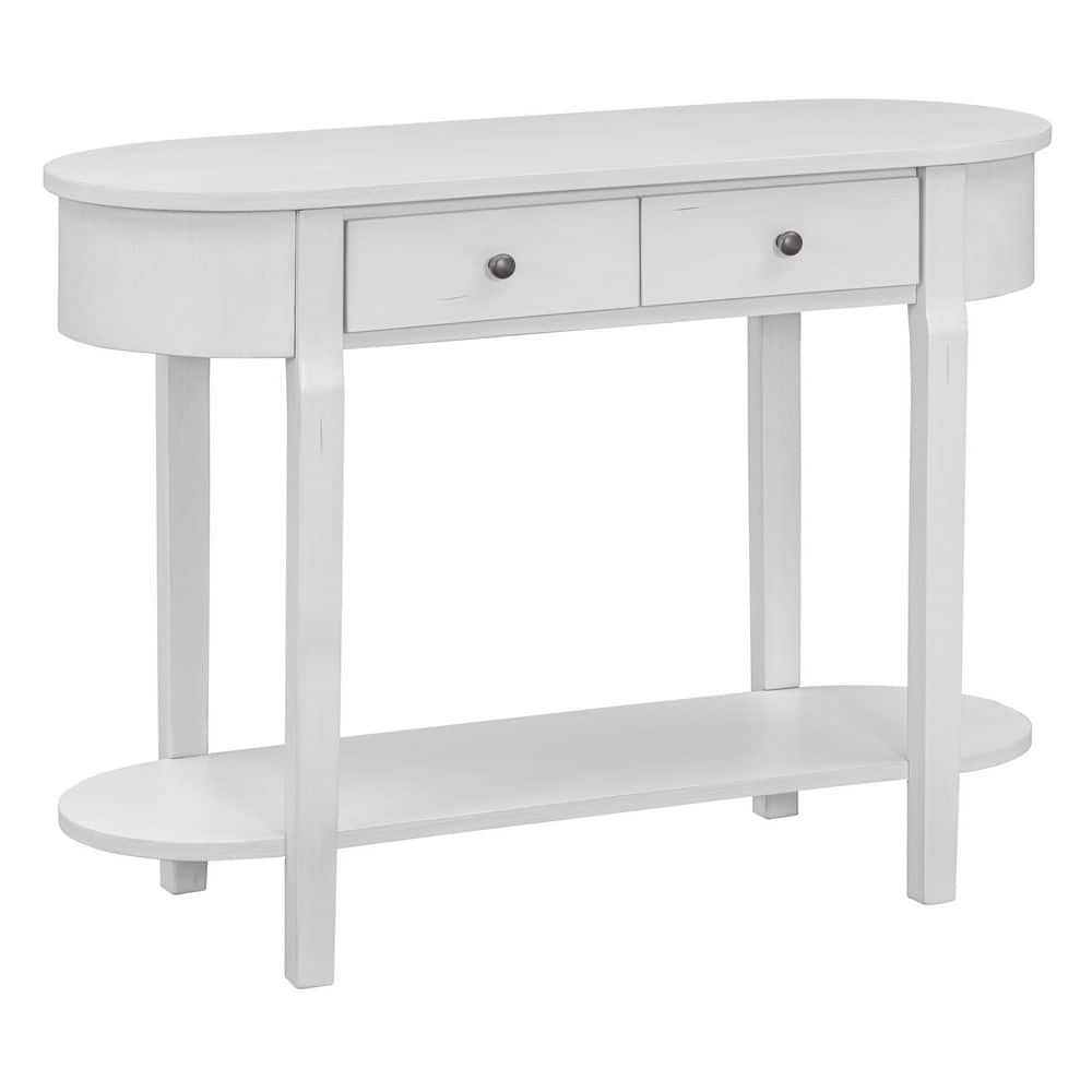 40 in. Antique White Rectangle Solid Wood Narrow Console Table with 2 Drawe