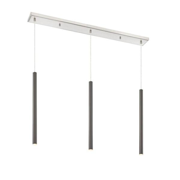 Unbranded Forest 5-Watt 3-Light Integrated LED Brushed Nickel Shaded Chandelier with Pearl Black Steel Shade