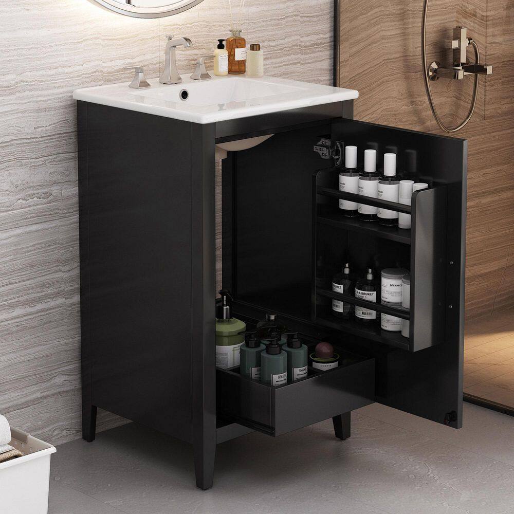 20 in. Single Sink Freestanding Black Bath Vanity with White Ceramic Sink Top price history on PriceWatchPro
