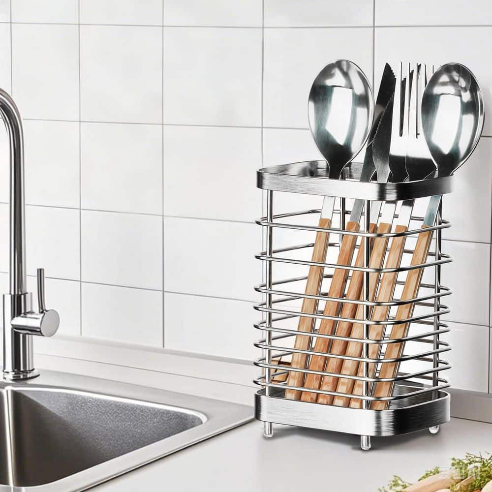 Stainless Steel Utensil Holder for Kitchen Counter, Silverware, Cutlery, Flatware, Forks, Knives andd Spoon, Silver price history on PriceWatchPro