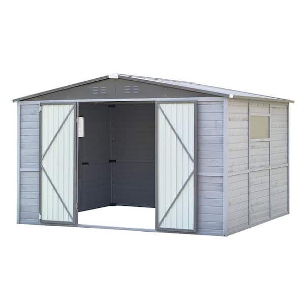10 ft. W x 8 ft. D Outdoor Storage Grey Wood Shed with Sloping Roof and Double Lockable Door in Gray (80 sq. ft. )