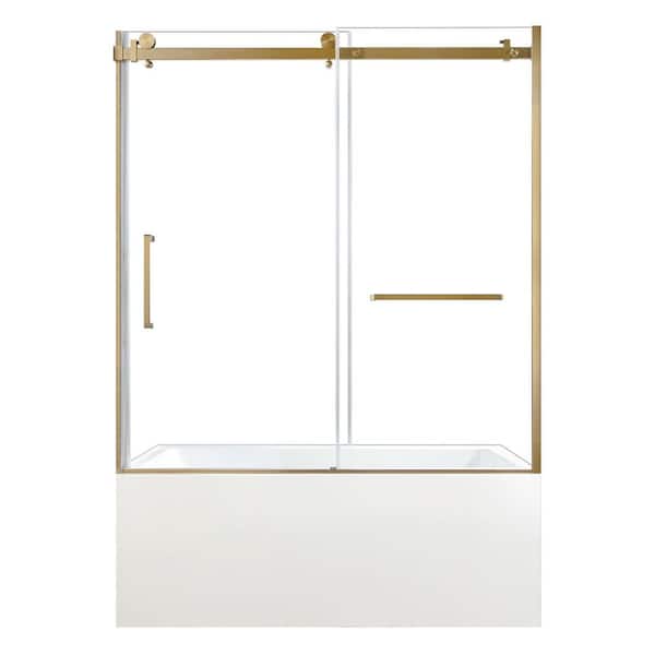 59.8 in. x 31.9 in. Acrylic Rectangular Alcove Soaking Bathtub with Right Drain in White/Brushed Brass