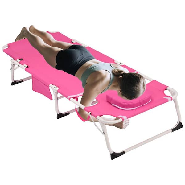 Pink Folding Chaise Lounge Chairs with Face Hole Adjustable 5-Position