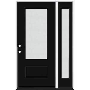 Legacy 51 in. x 80 in. 3/4 Lite Rain Glass RHIS Primed Black Finish Fiberglass Prehung Front Door with 12 in. SL