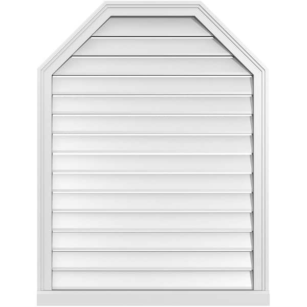 Ekena Millwork 32" x 42" Octagonal Top Surface Mount PVC Gable Vent: Functional with Brickmould Sill Frame
