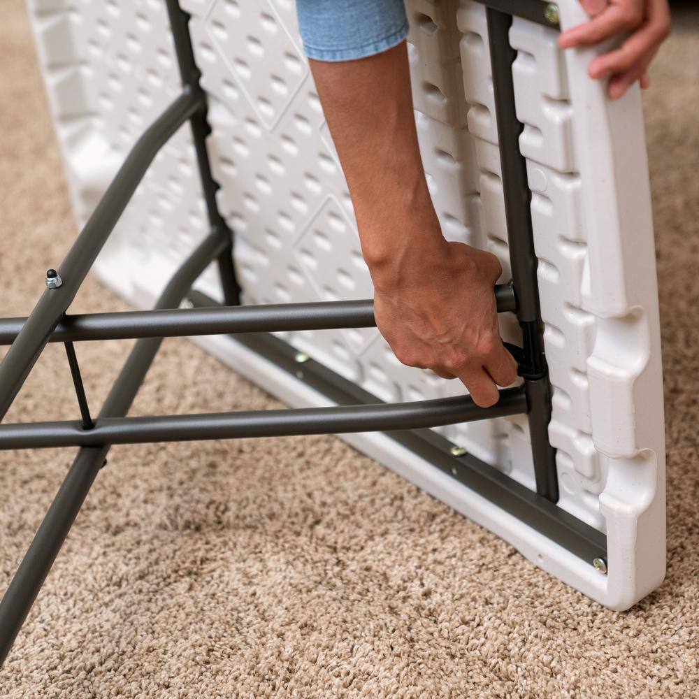 Adjustable Gray Powder-Coated Steel Folding Table with X-Shaped Legs