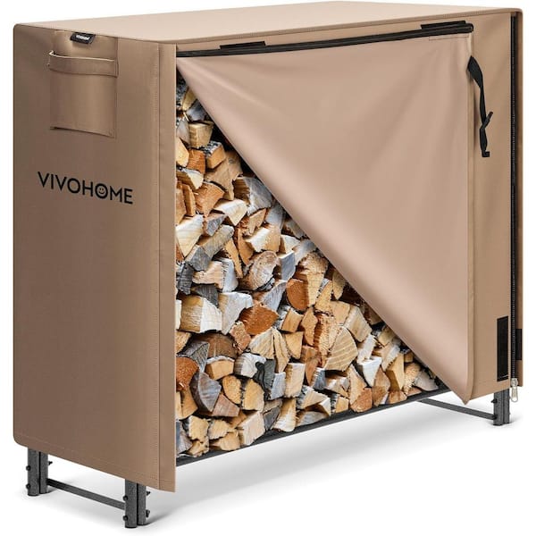 4 ft. Heavy Duty Outdoor Firewood Rack with Brown Cover
