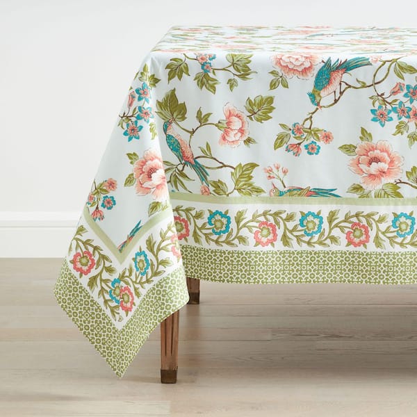 The Company Store Company Cotton Spring Birds 70 in. W x 90 in. L Green Solid Tablecloth