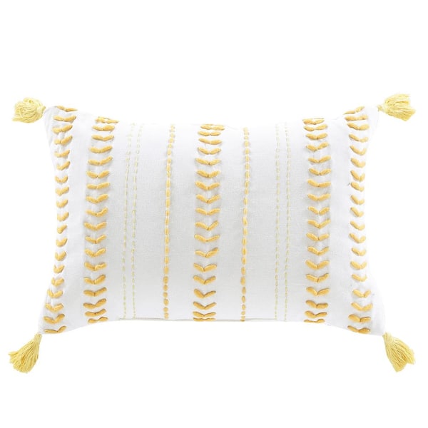 BRIELLE HOME Milo Yellow Textured with Tassels 14 in. L x 20 in. W Throw Pillow