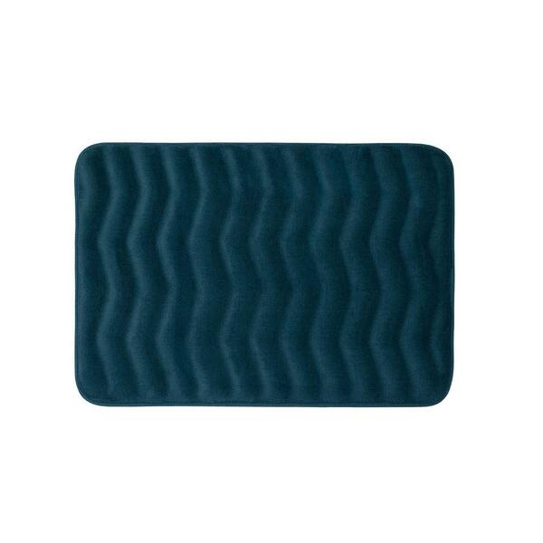 BounceComfort Waves Dusty Blue 17 in. x 24 in. Memory Foam Bath Mat