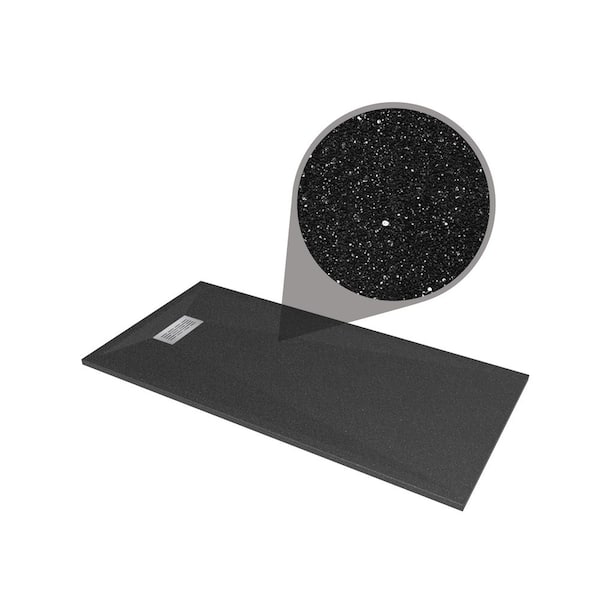 72 in. L x 36 in. W x 1.125 in. H Solid Composite Stone Shower Pan Base with L/R Drain in Black Onyx Sand
