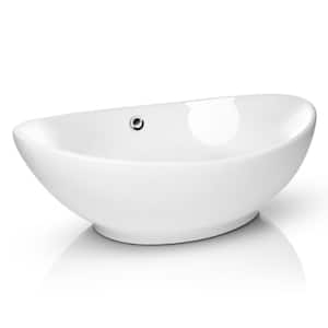 Modern Ceramic Vessel Sink - Bathroom Vanity Bowl - Large Oval White