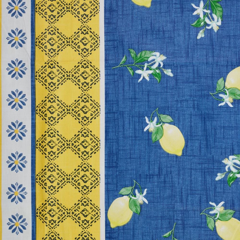 Lemon Bliss Blue and Yellow Vinyl Square Tablecloth