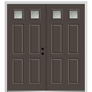 64 in. x 80 in. Left-Hand Inswing Rain Glass Brown Fiberglass Prehung Front Door on 4-9/16 in. Frame