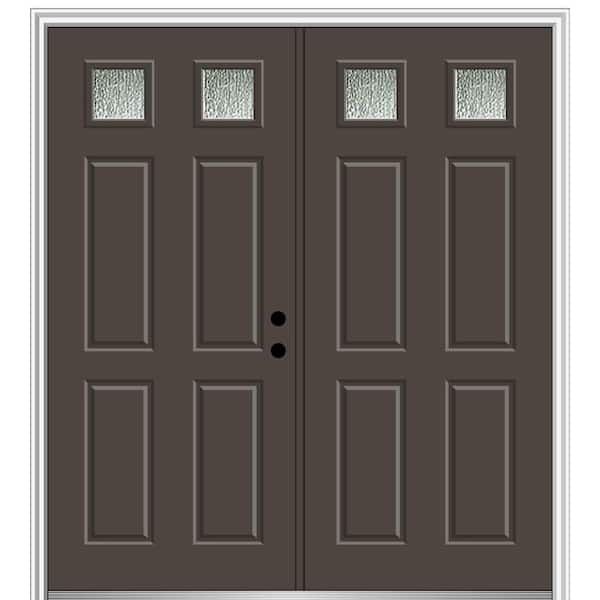 MMI DOOR 64 in. x 80 in. Left-Hand Inswing Rain Glass Brown Fiberglass Prehung Front Door on 4-9/16 in. Frame