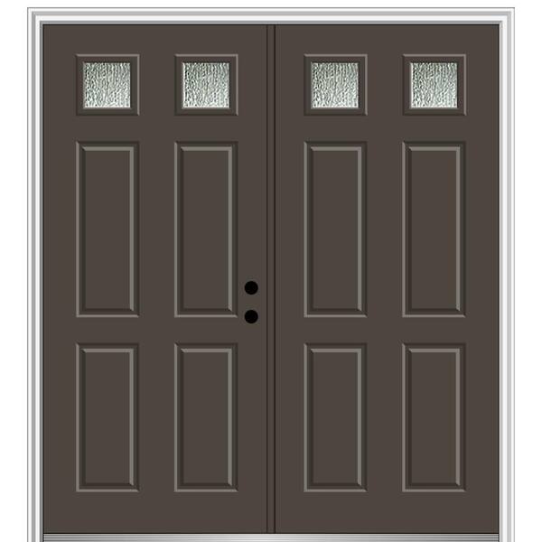 MMI Door 68 in. x 80 in. Left-Hand/Inswing Rain Glass Brown Fiberglass Prehung Front Door on 4-9/16 in. Frame
