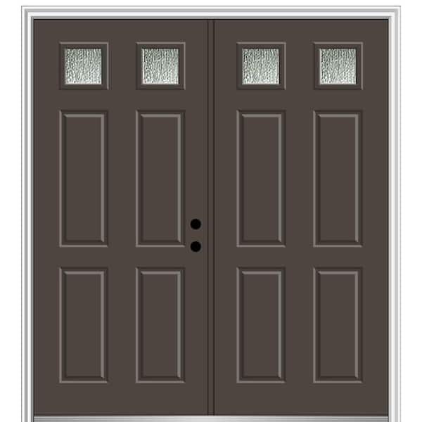 MMI Door 72 in. x 80 in. Left-Hand Inswing Rain Glass Brown Fiberglass Prehung Front Door on 4-9/16 in. Frame