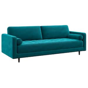 Nora 88 in. W Square Arm Mid Century Modern Comfy Velvet Sofa in Teal Green (Seats 3)