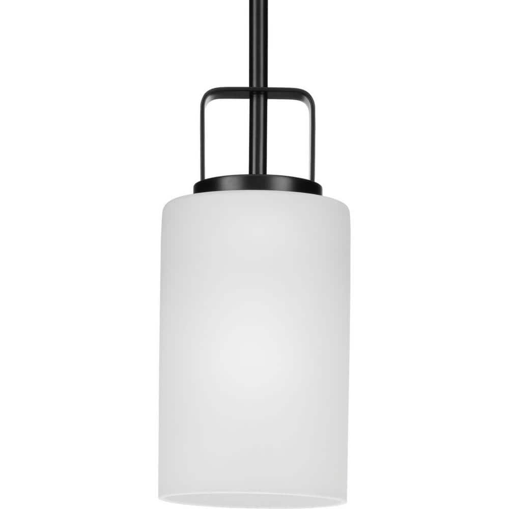 Matte Black and Etched Glass 11" Modern Farmhouse Mini-Pendant Light